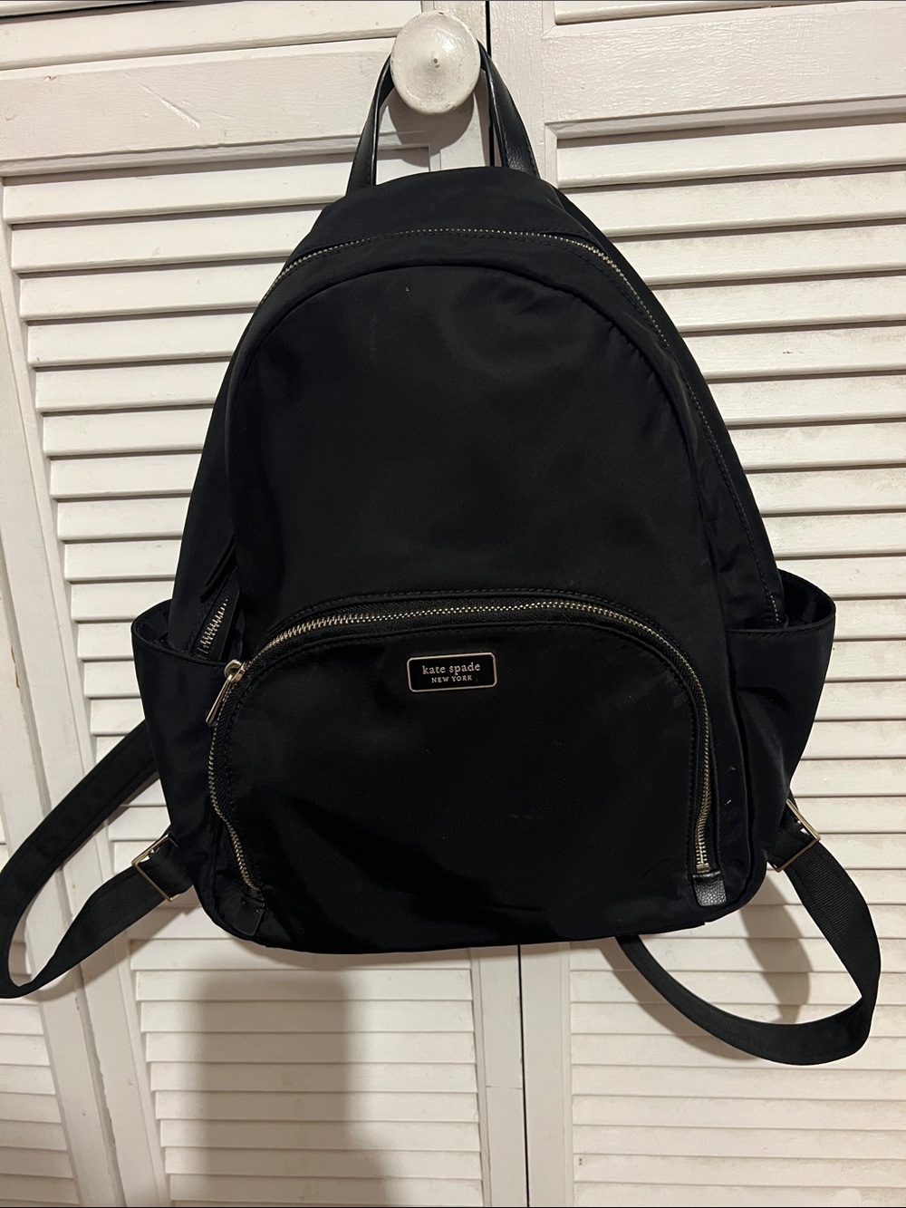 kate spade Black Nylon Backpack with Front Zip Pocket